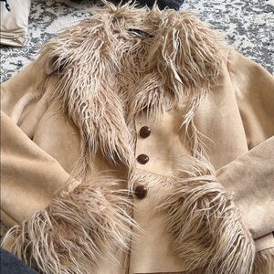 INC International Concepts Tan Teddy Jacket with Faux Fur